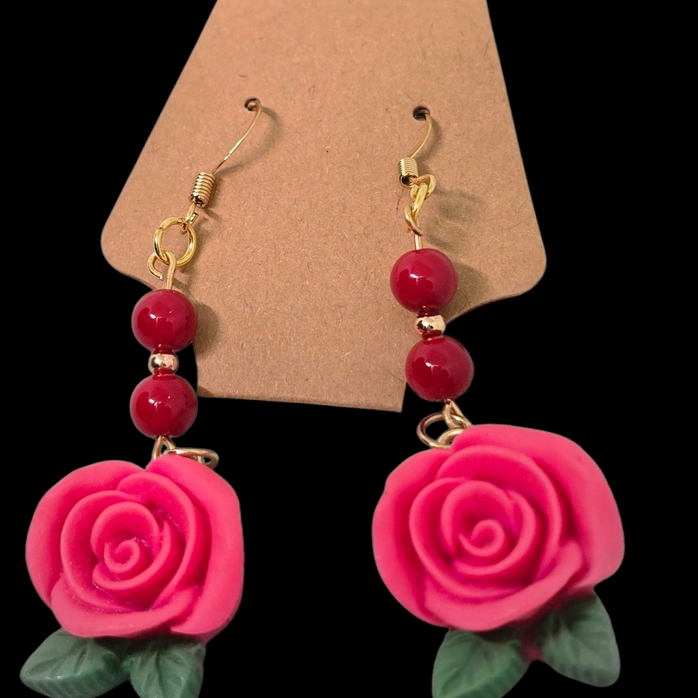 Pink Rose Dangle Earrings